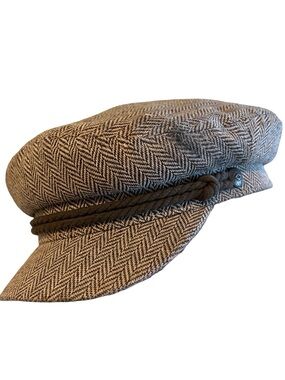Brixton Fiddler Cap Hat Size M Herringbone Brown Tan Newsboy Captain EUC
